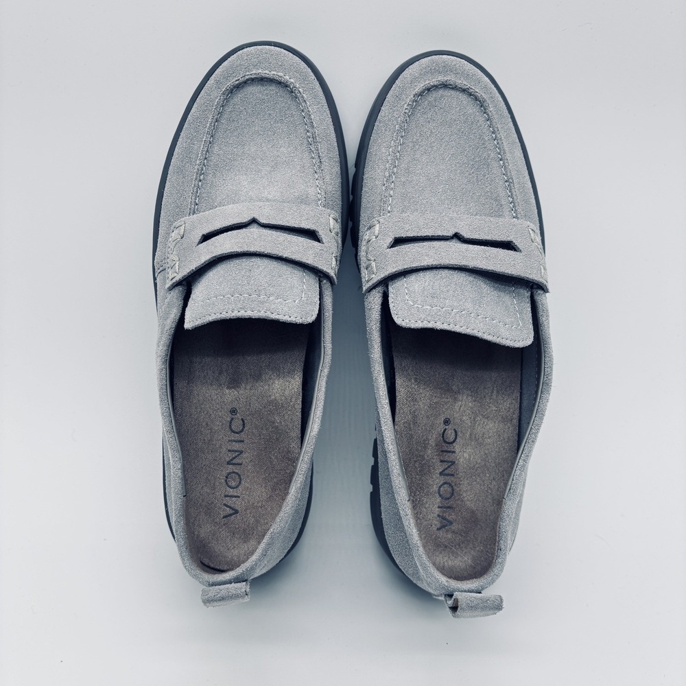 Vionic Uptown Suede Grey Loafers Women Size 6 Arch Support Penny Strap Slip On - Picture 6 of 8